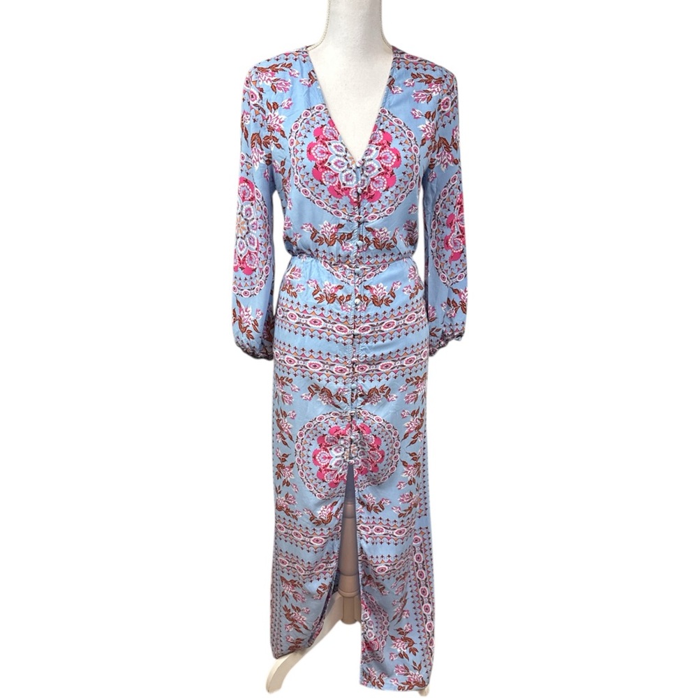 Entro Women’s Long Sleeve Bohemian Festival Vibes Button Down Maxi Dress Size L - Picture 2 of 9